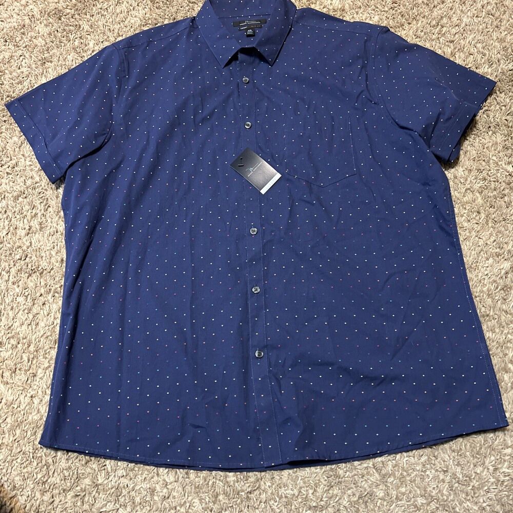 Marc Anthony Shirt Men XXL Short Sleeve Button Up Polka Dot Slim Fit Blue NEW